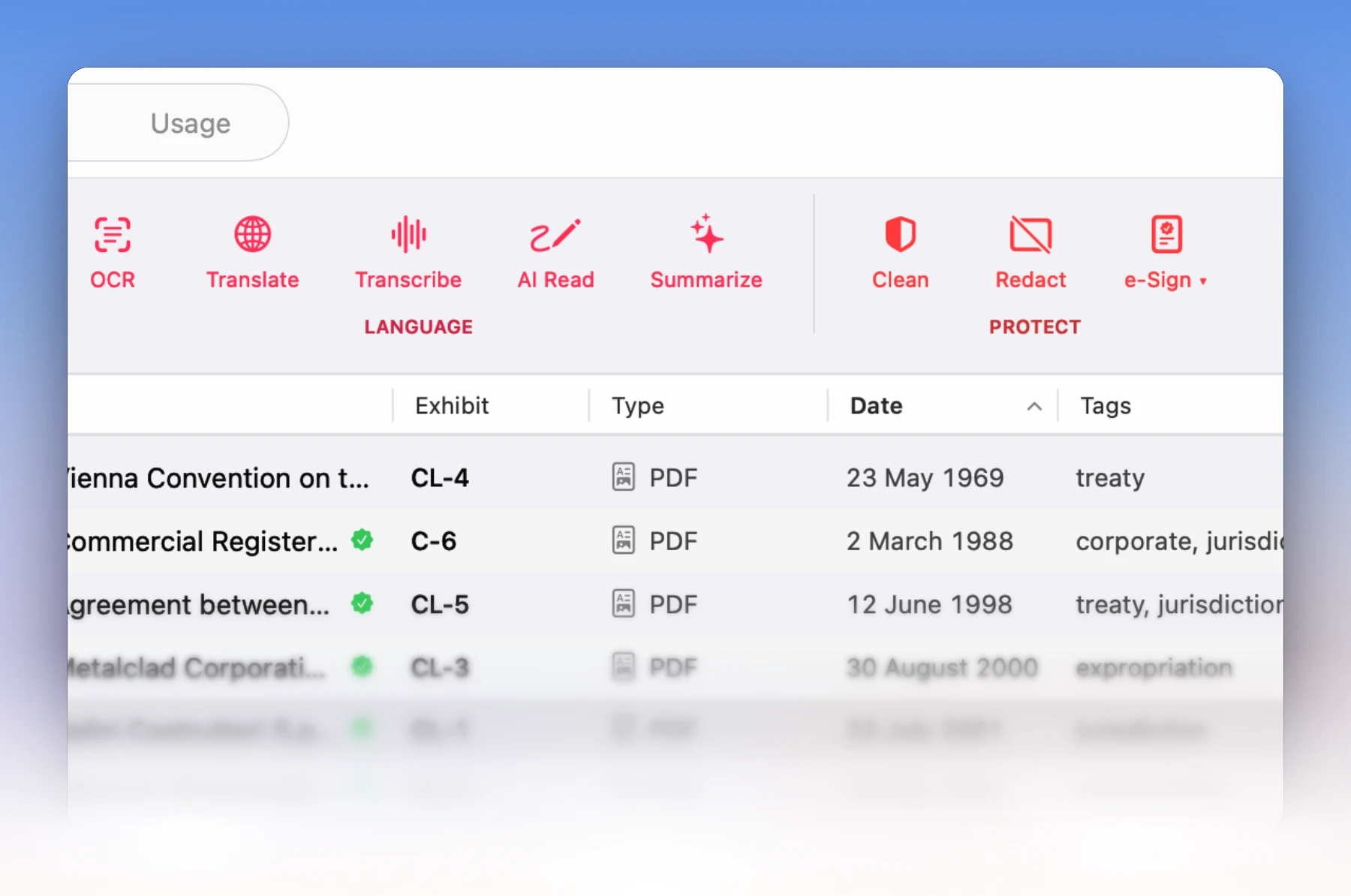LitArbi Document tab with the View, Pages, Language and Protect groups